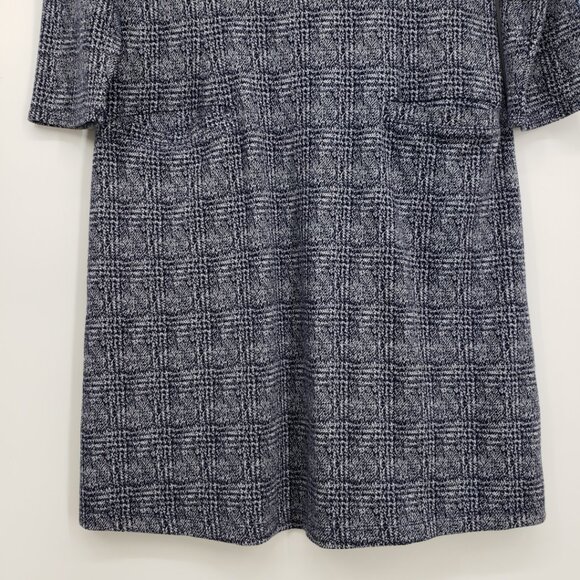 3/$25 41 Hawthorn Aniya Plaid Jacquard Knit Shift Dress L Pockets Work Navy Blue - Picture 6 of 11